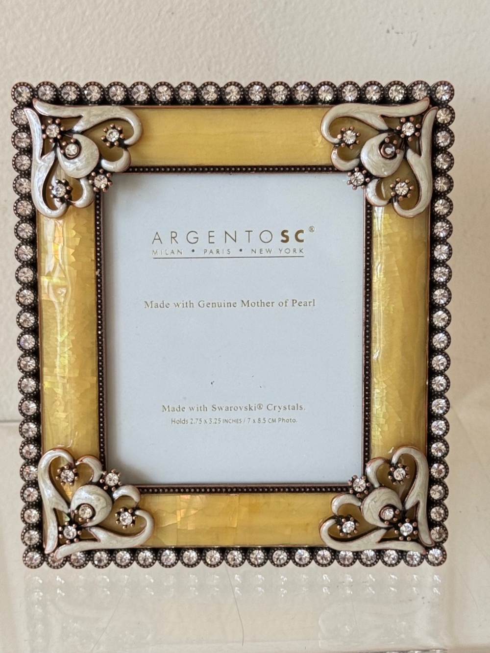 Argento SC Mother of Pearl Swarovski Crystal Mini Picture Frame NWT